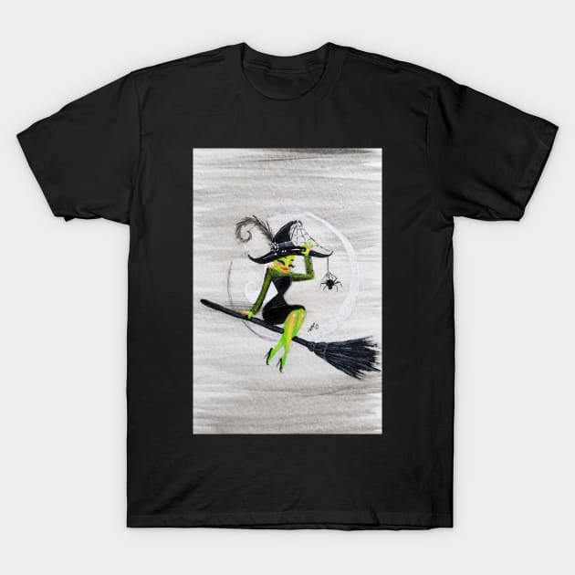 Happy Halloween Witch Sitting on a Broom T-Shirt by hallieodom